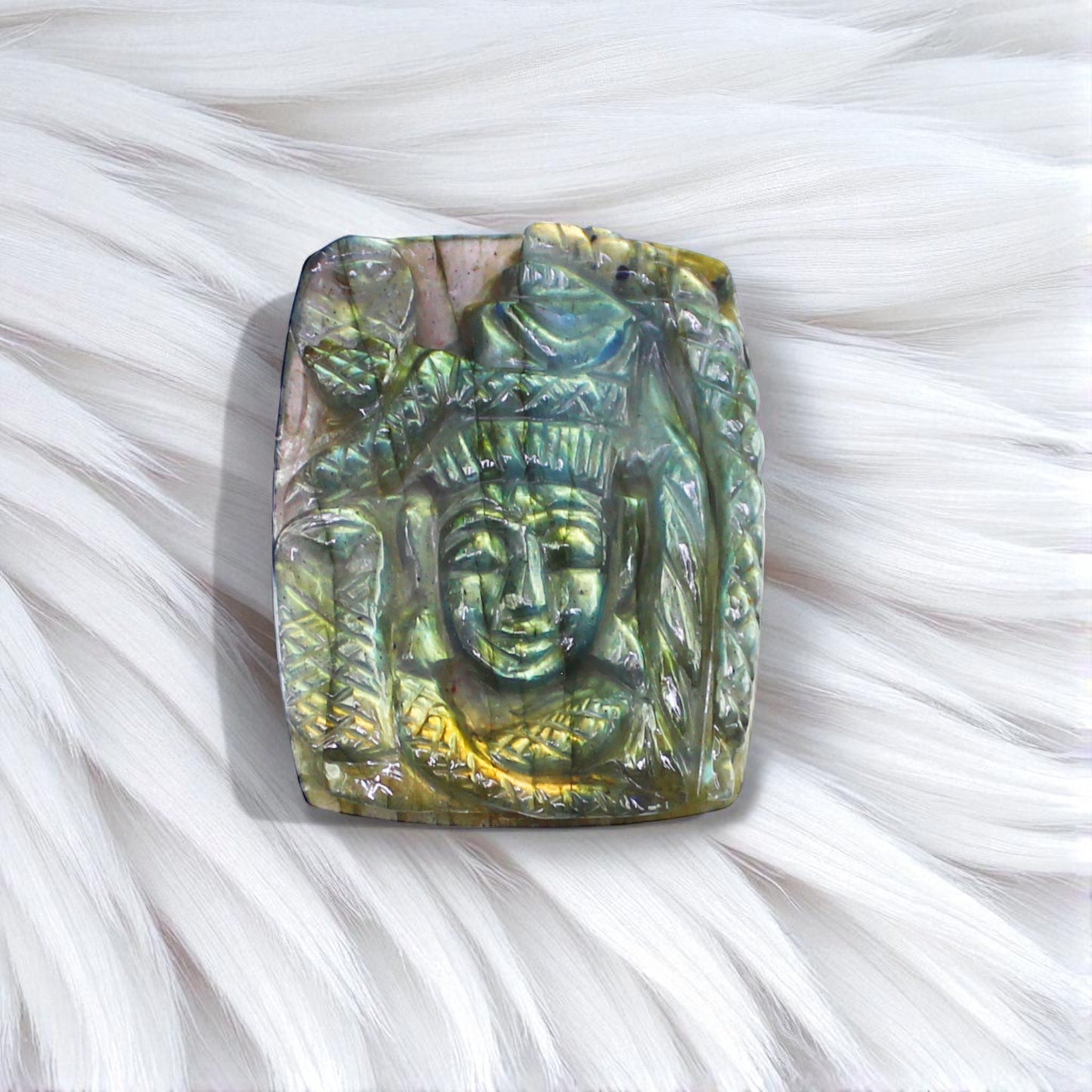 Elegant Nat. Color Sheen Labradorite Gemstone Shiva Carved Cabochon