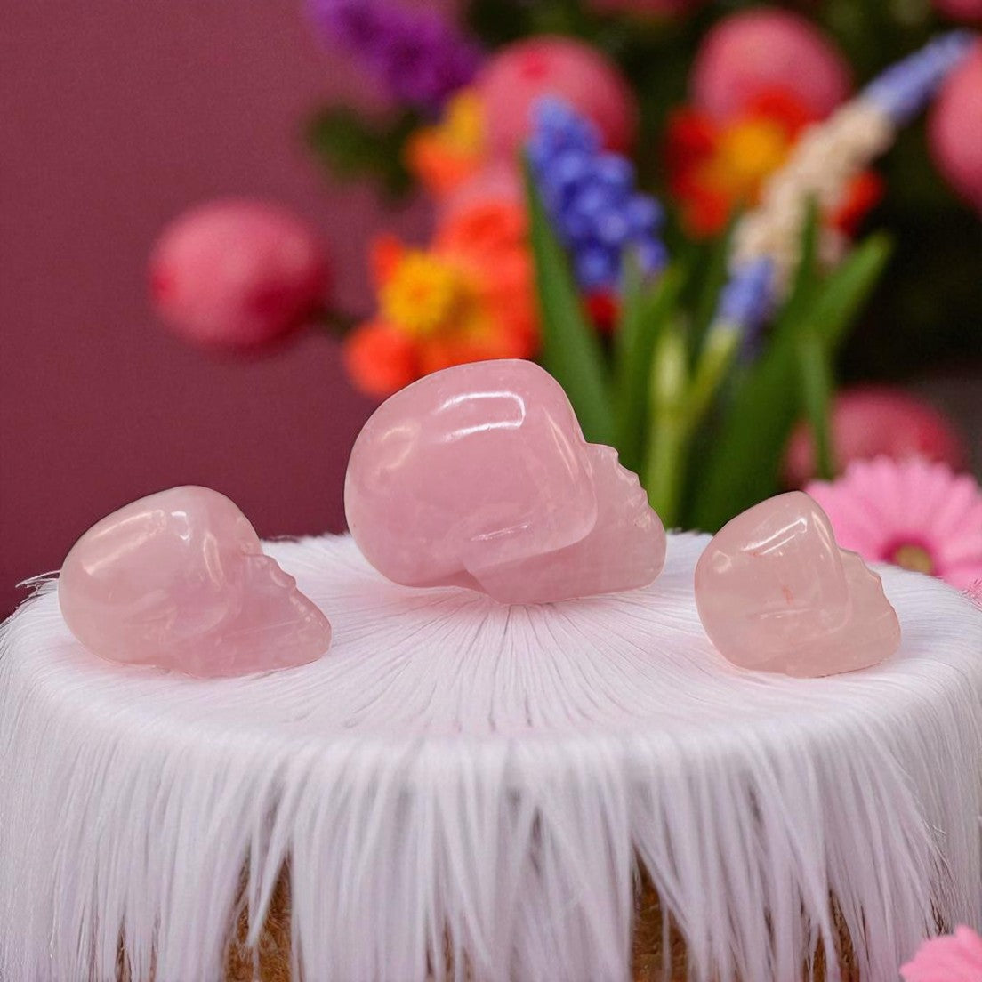 Natural Rose Quartz Skull Head – Carved Gemstone for Love & Healing Energy