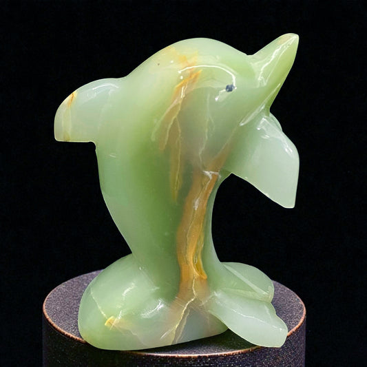 Afghanistan Onyx Dolphin Figurine – Hand-Carved Gemstone Animal