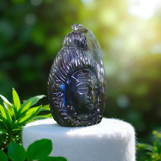 Amazing Color Sheen Nat. Labradorite Gemstone Lord Shiva Head Carved Figure