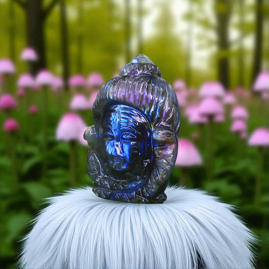 Amazing Color Sheen Nat. Labradorite Gemstone Lord Shiva Head Carved Figure