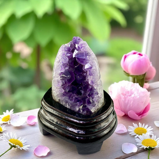 Beautiful Nat. Amethyst Cluster Geode – Deep Purple Crystals in Sparkling Geode Formation