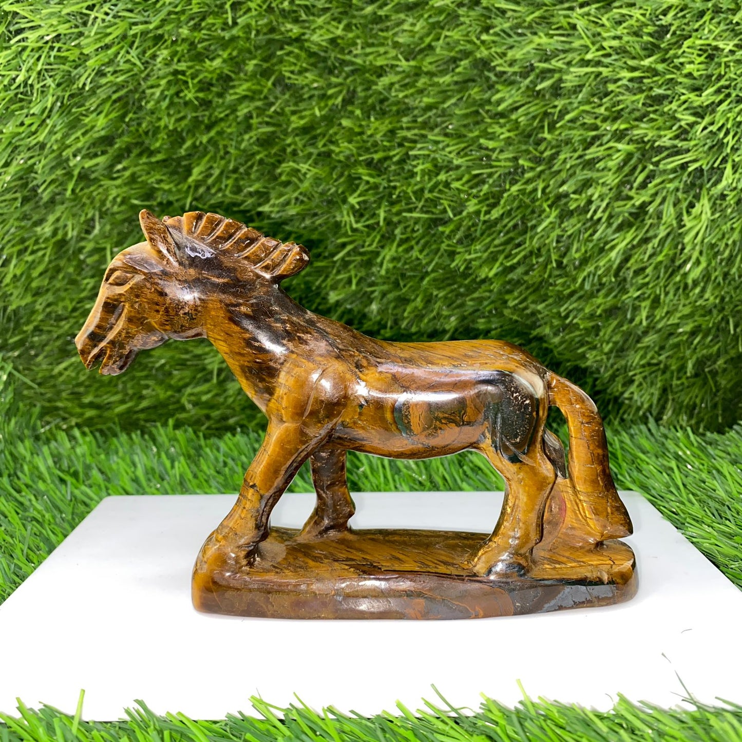Hand-Carved Golden Tiger Eye Horse – Polished Gemstone Animal Figurine