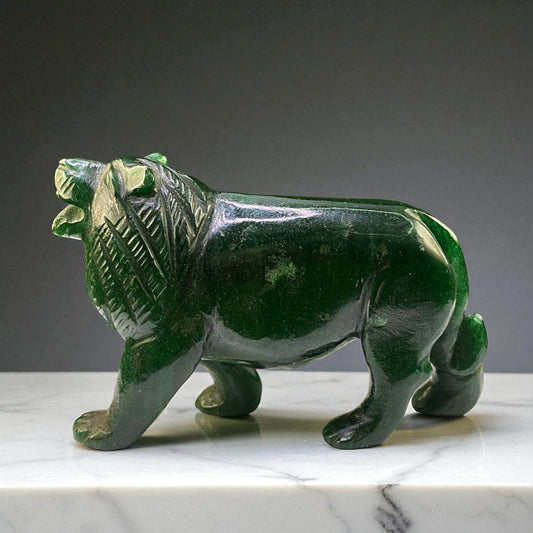 Green Aventurine Jade Roaring Lion – Hand-Carved Gemstone Power Figurine