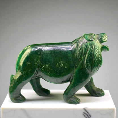 Green Aventurine Jade Roaring Lion – Hand-Carved Gemstone Power Figurine