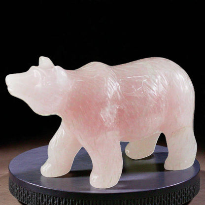 Hand-Carved Rose Quartz Bear Figurine – Natural Pink Gemstone Animal