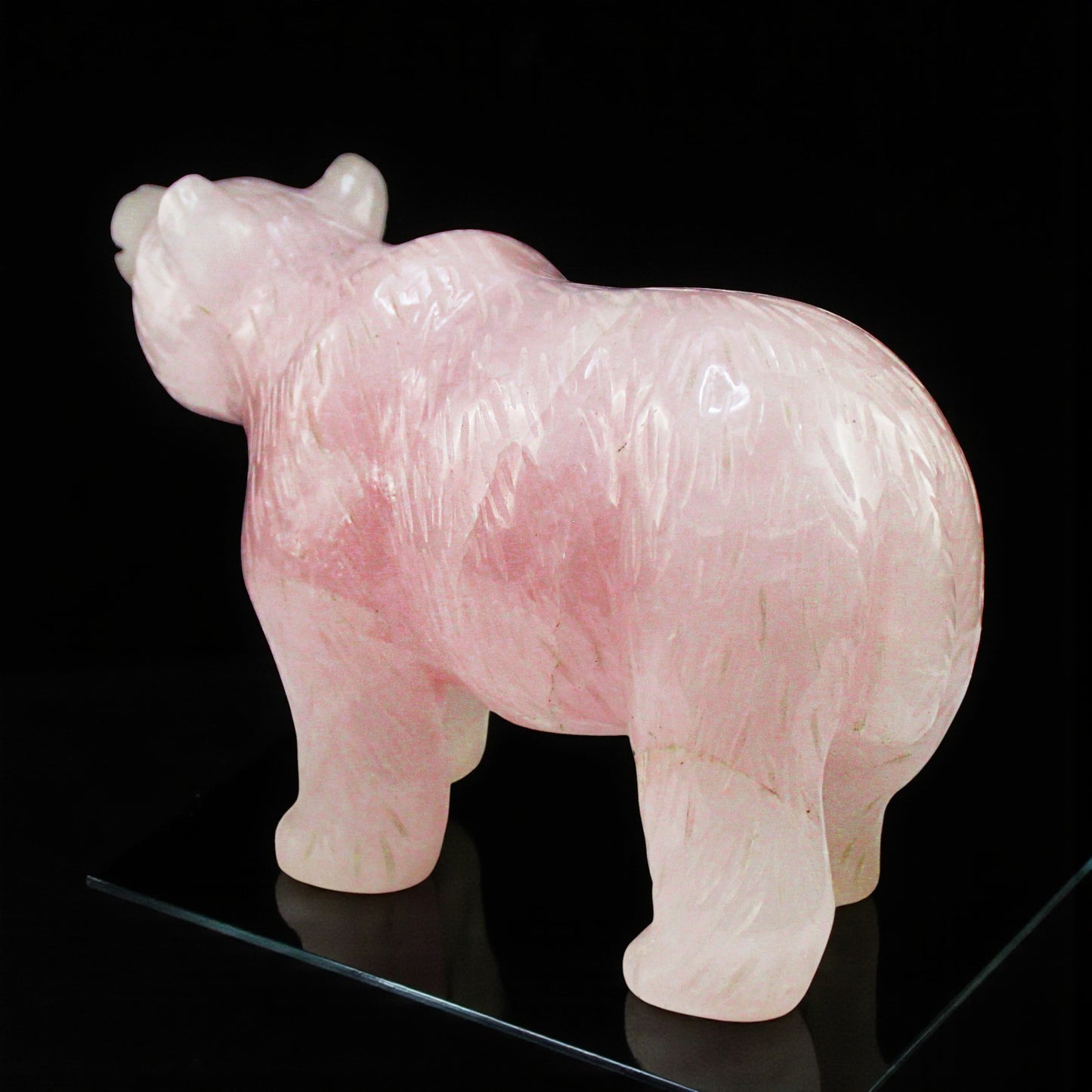 Hand-Carved Rose Quartz Bear Figurine – Natural Pink Gemstone Animal
