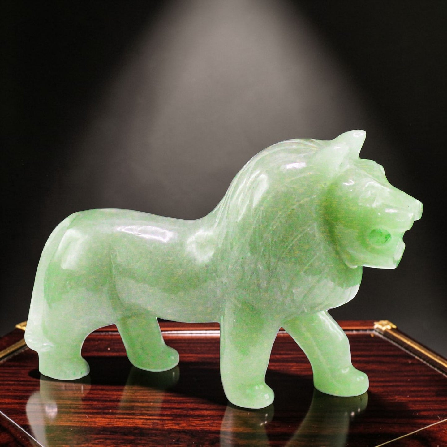 Grape Green Aventurine Quartz Lion Figurine – Hand Carved Gemstone