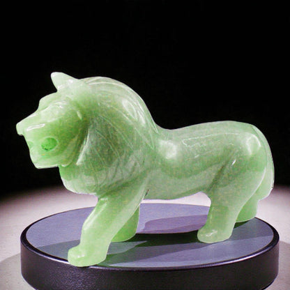 Grape Green Aventurine Quartz Lion Figurine – Hand Carved Gemstone