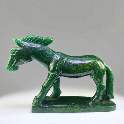 Standing Green Aventurine Jade Horse – Hand-Carved Gemstone Animal Figurine