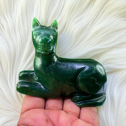 Aventurine Jade Cat Carving – Lucky Green Gemstone Animal Sculpture