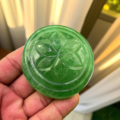 Fluorite Flower Carving – Flatback Crystal Cab for Decor or Desk Paperweight