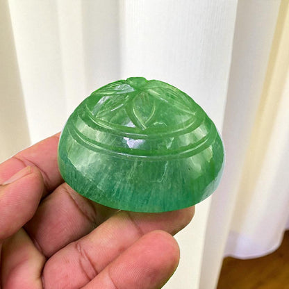 Fluorite Flower Carving – Flatback Crystal Cab for Decor or Desk Paperweight