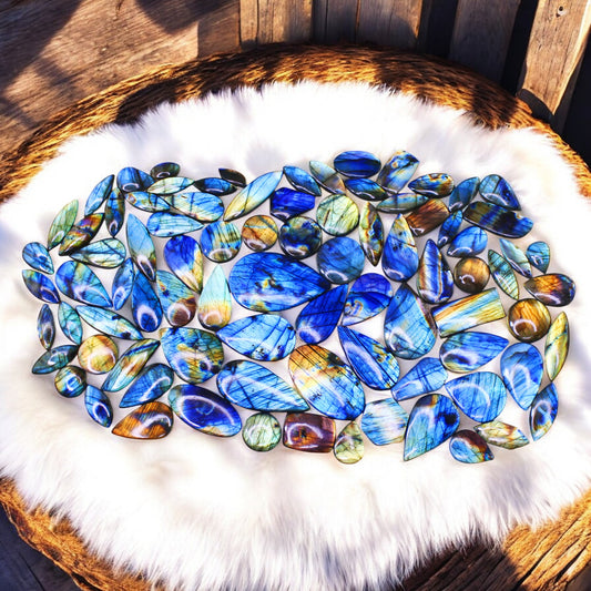 Premium & Rare Nat. Labradorite Full Color Sheen Gemstone Cabochons Lot