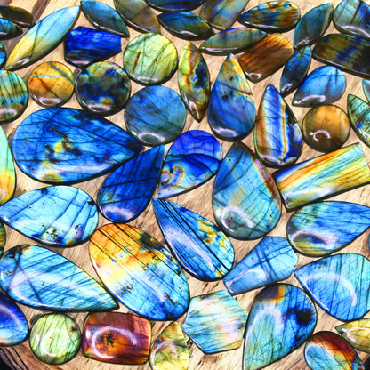 Premium & Rare Nat. Labradorite Full Color Sheen Gemstone Cabochons Lot