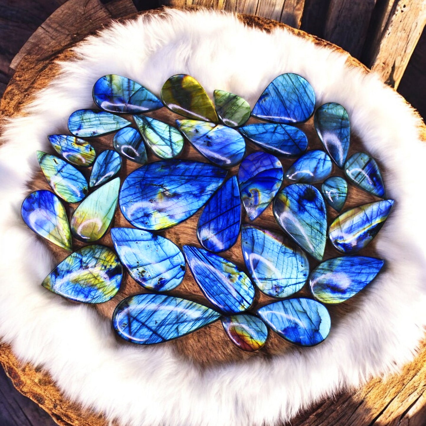 Premium & Rare Nat. Labradorite Full Color Sheen Gemstone Cabochons Lot