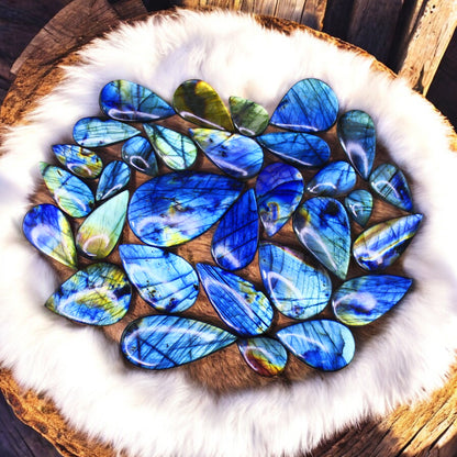 Premium & Rare Nat. Labradorite Full Color Sheen Gemstone Cabochons Lot