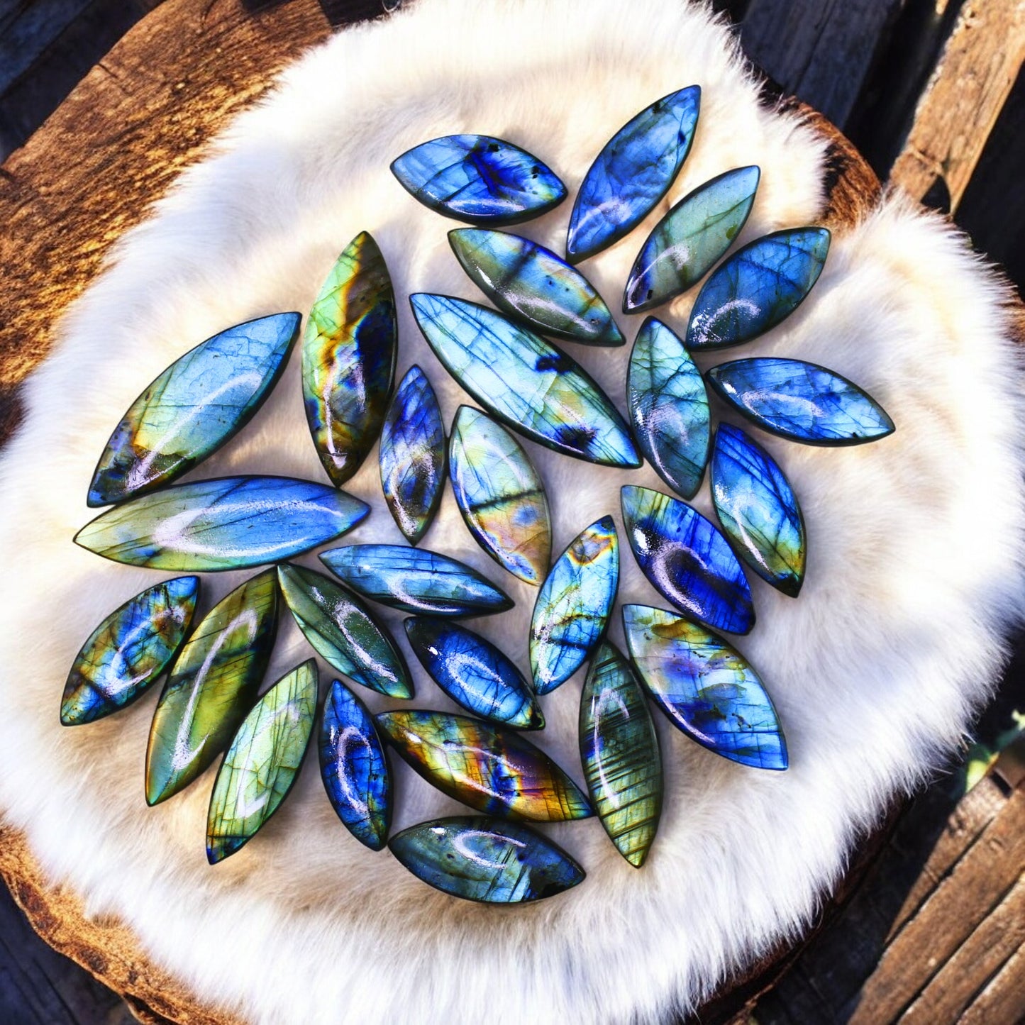 Premium & Rare Nat. Labradorite Full Color Sheen Gemstone Cabochons Lot