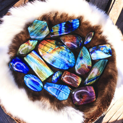 Premium & Rare Nat. Labradorite Full Color Sheen Gemstone Cabochons Lot