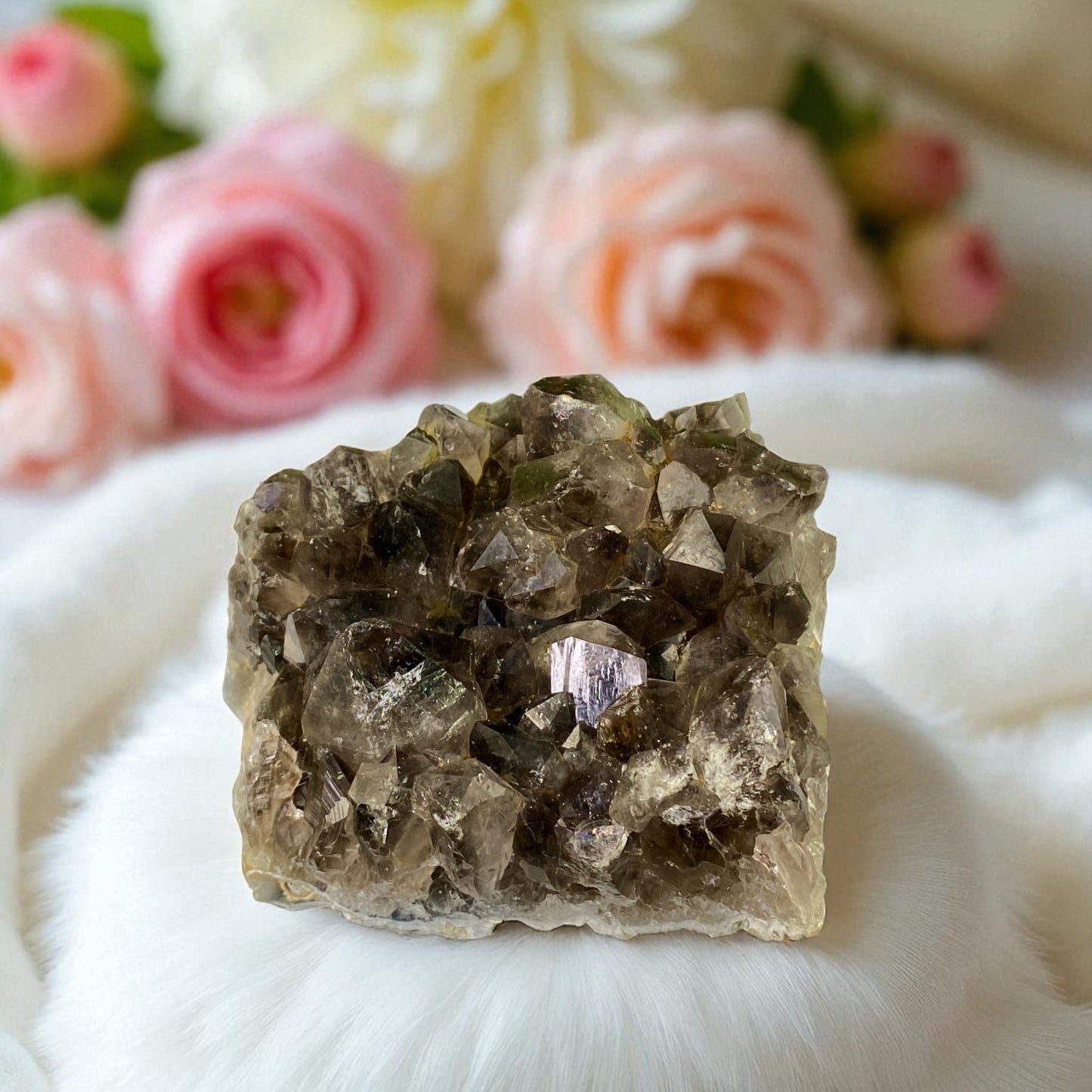 Natural Druzy Smoky Quartz Cluster – Fine Crystal Texture with Earthy Brown Sparkle
