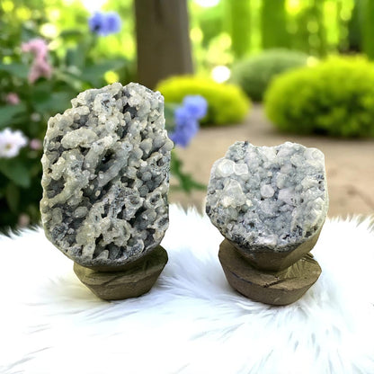 Premium Apophyllite Geode Cluster – Radiant Clear Points in Volcanic Black Chalcedony