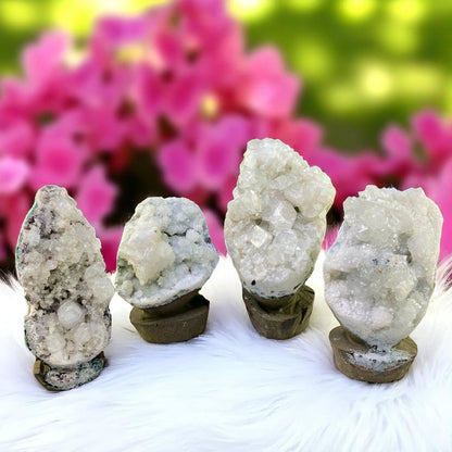 Rare Clear Apophyllite Geode – Sparkling Crystalline Points on Volcanic Matrix, Self-Standing