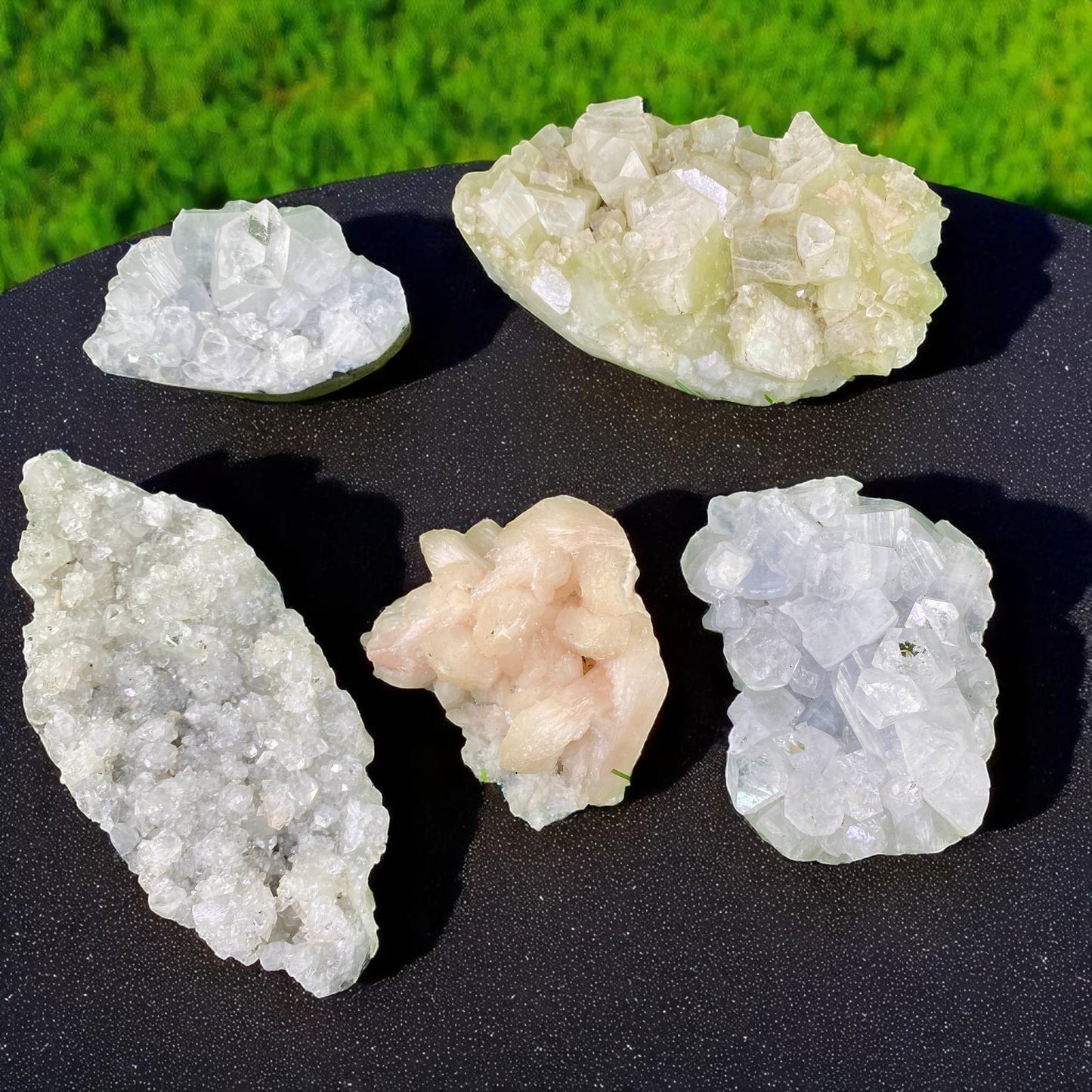 Premium Apophyllite Geode Cluster – Radiant Clear Points in Volcanic Black Chalcedony