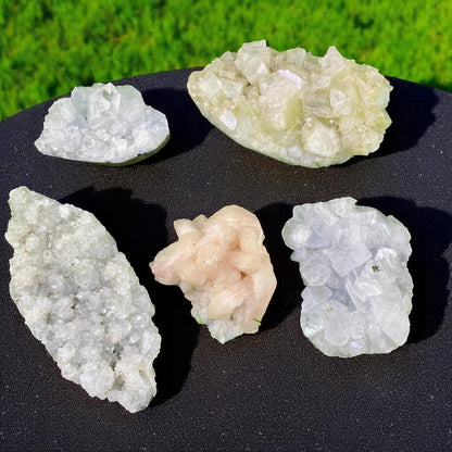 Premium Apophyllite Geode Cluster – Radiant Clear Points in Volcanic Black Chalcedony