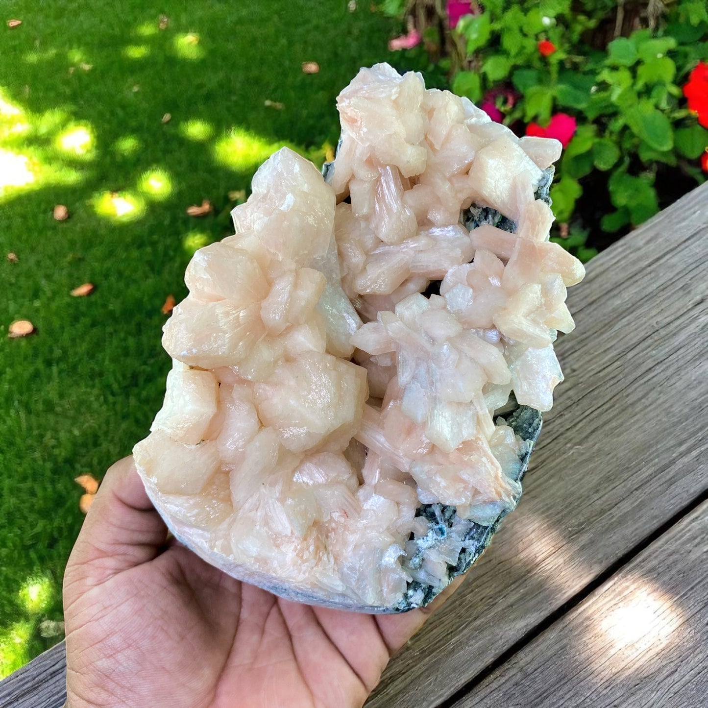 Natural Zeolite Crystal – Large Peach Stilbite & Clear Apophyllite Cluster | Healing Crystal Gift