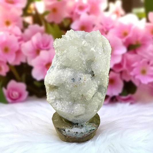 Rare Clear Apophyllite Geode – Sparkling Crystalline Points on Volcanic Matrix, Self-Standing
