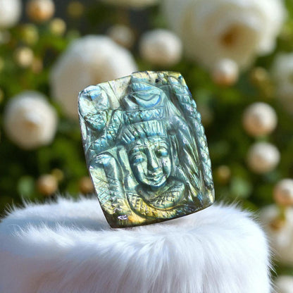 Elegant Nat. Color Sheen Labradorite Gemstone Shiva Carved Cabochon