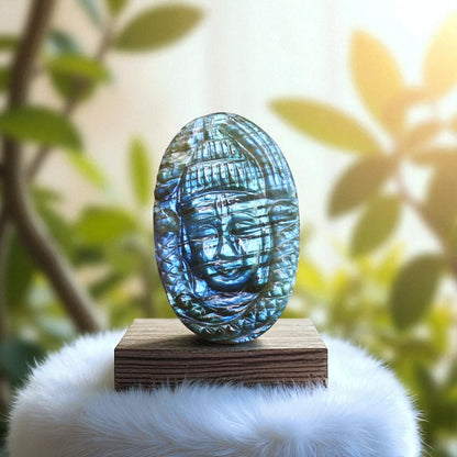 Elegant Nat. Color Sheen Labradorite Gemstone Shiva Carved Cabochon