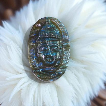 Elegant Nat. Color Sheen Labradorite Gemstone Shiva Carved Cabochon