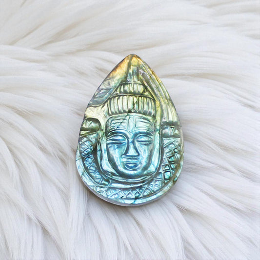 Elegant Nat. Color Sheen Labradorite Gemstone Shiva Carved Cabochon
