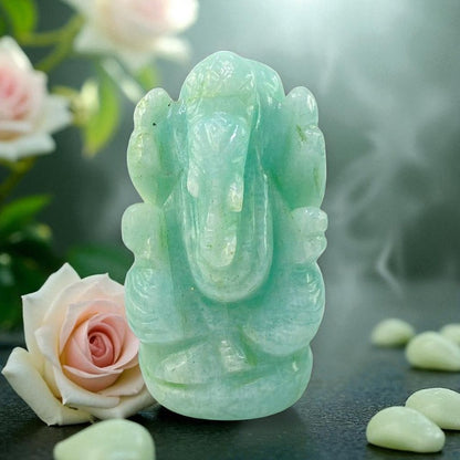 Carved Amazonite Ganesha Idol – Blue-Green Gemstone for Inner Harmony