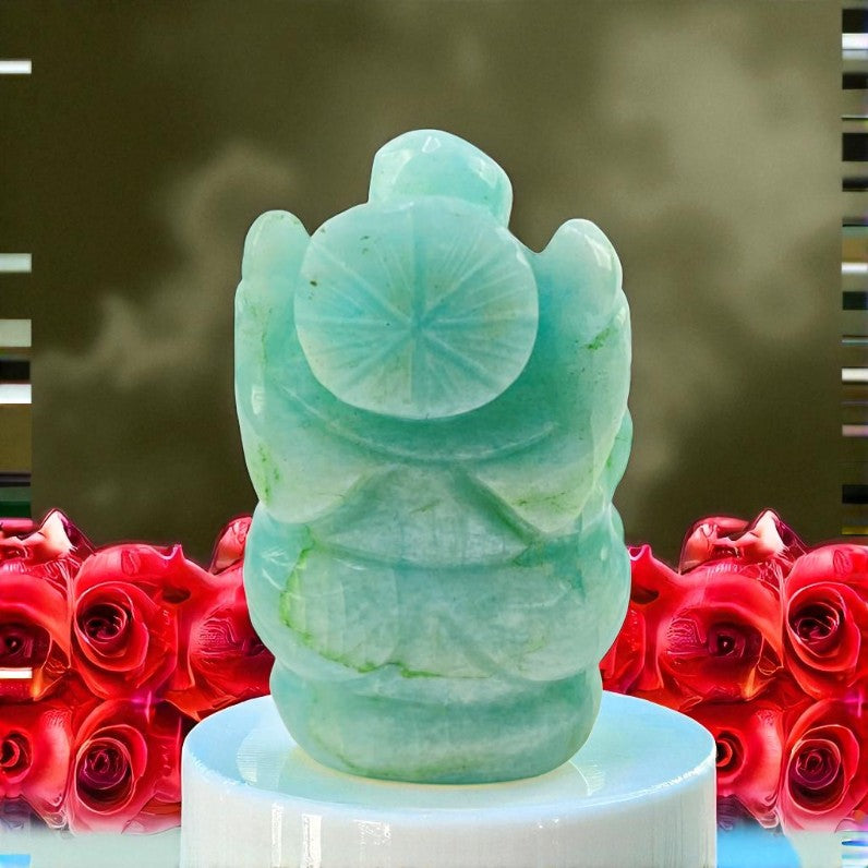 Carved Amazonite Ganesha Idol – Blue-Green Gemstone for Inner Harmony