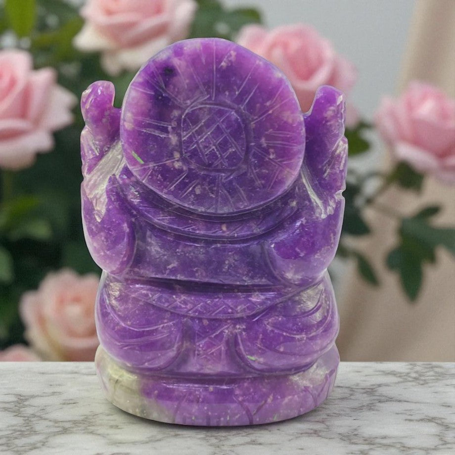 Lepidolite Ganesha Idol – Natural Crystal for Stress Relief & Serenity