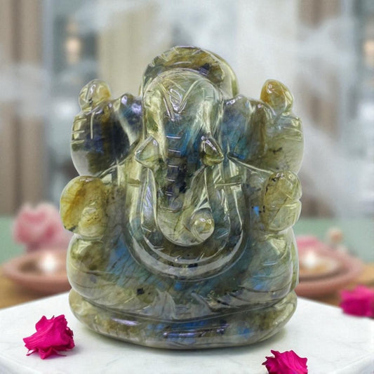 Natural Labradorite Ganesha – Carved Crystal for Transformation & Magic