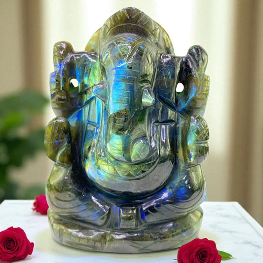 Natural Labradorite Ganesha – Carved Crystal for Transformation & Magic