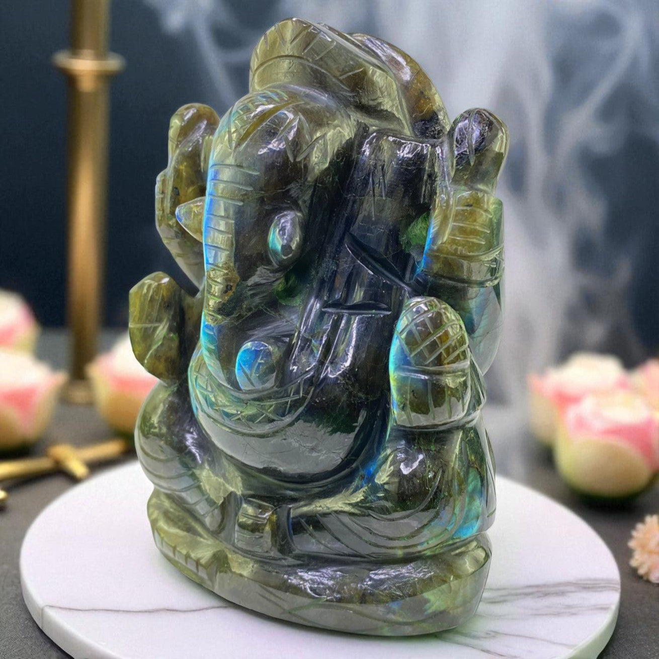 Natural Labradorite Ganesha – Carved Crystal for Transformation & Magic