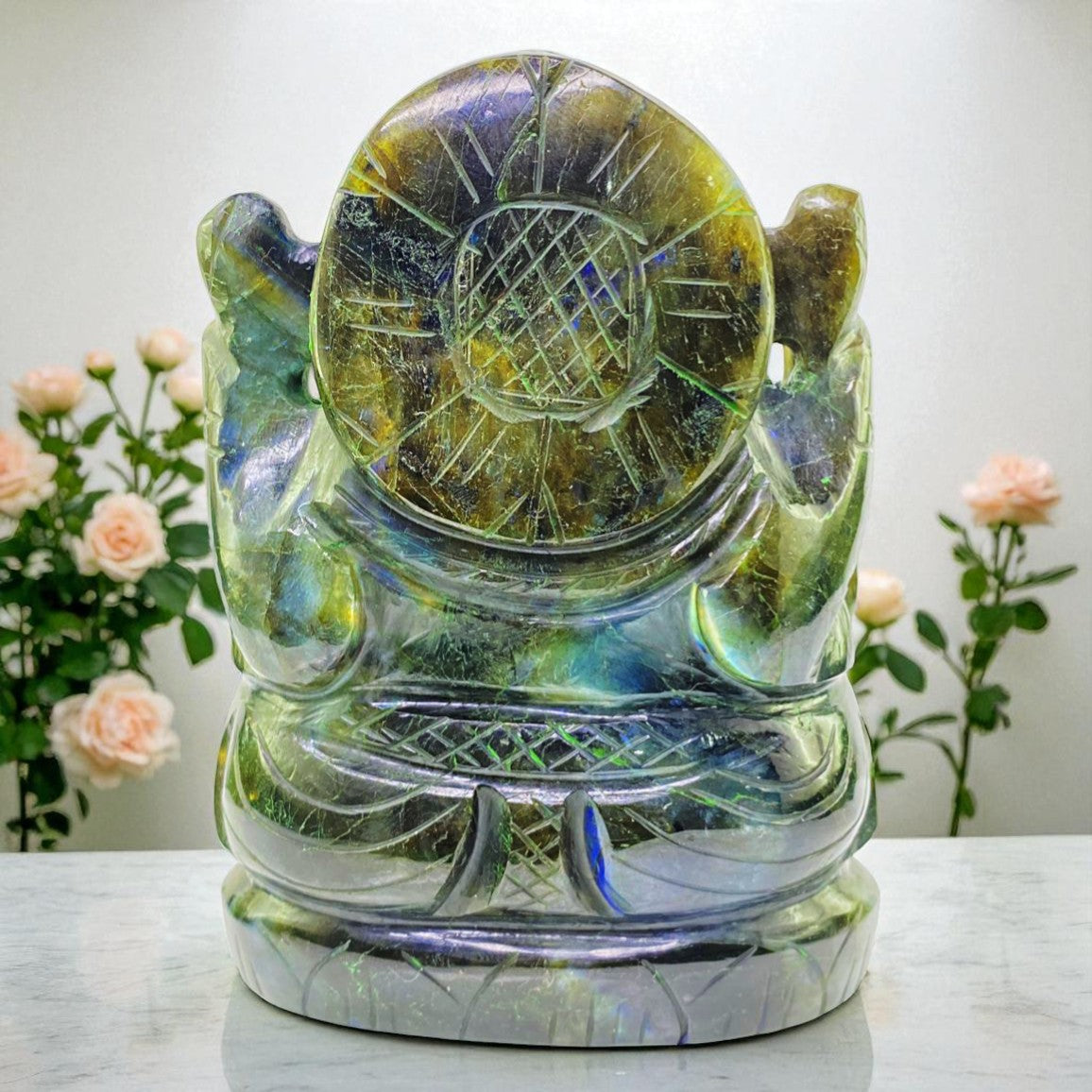 Natural Labradorite Ganesha – Carved Crystal for Transformation & Magic