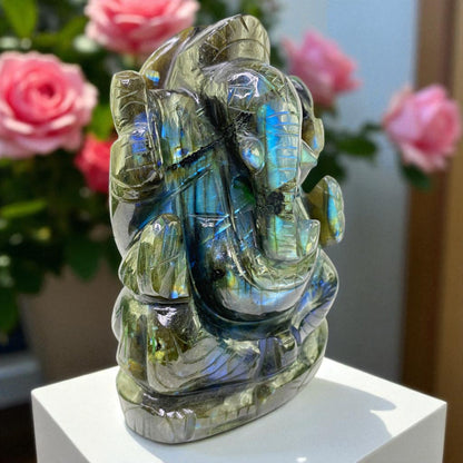 Natural Labradorite Ganesha – Carved Crystal for Transformation & Magic