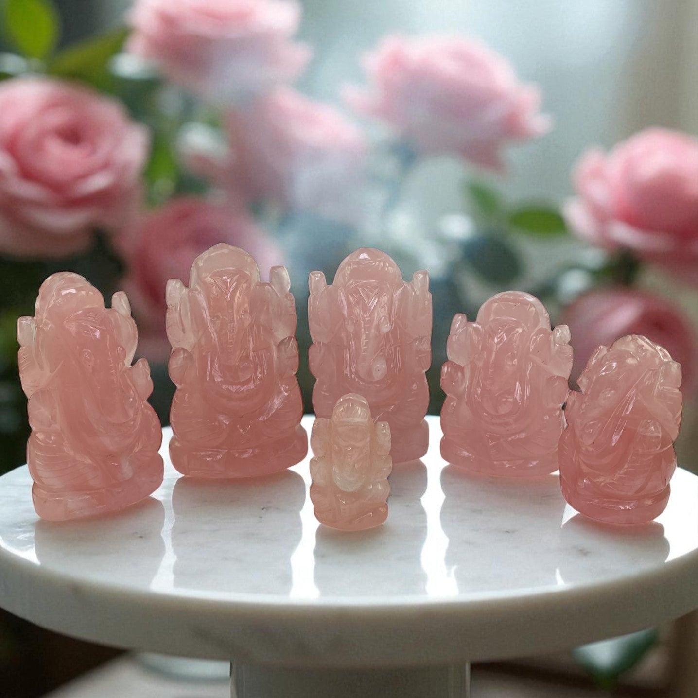 Rose Quartz Ganesha Statue – Gemstone of Compassion & Heart Chakra
