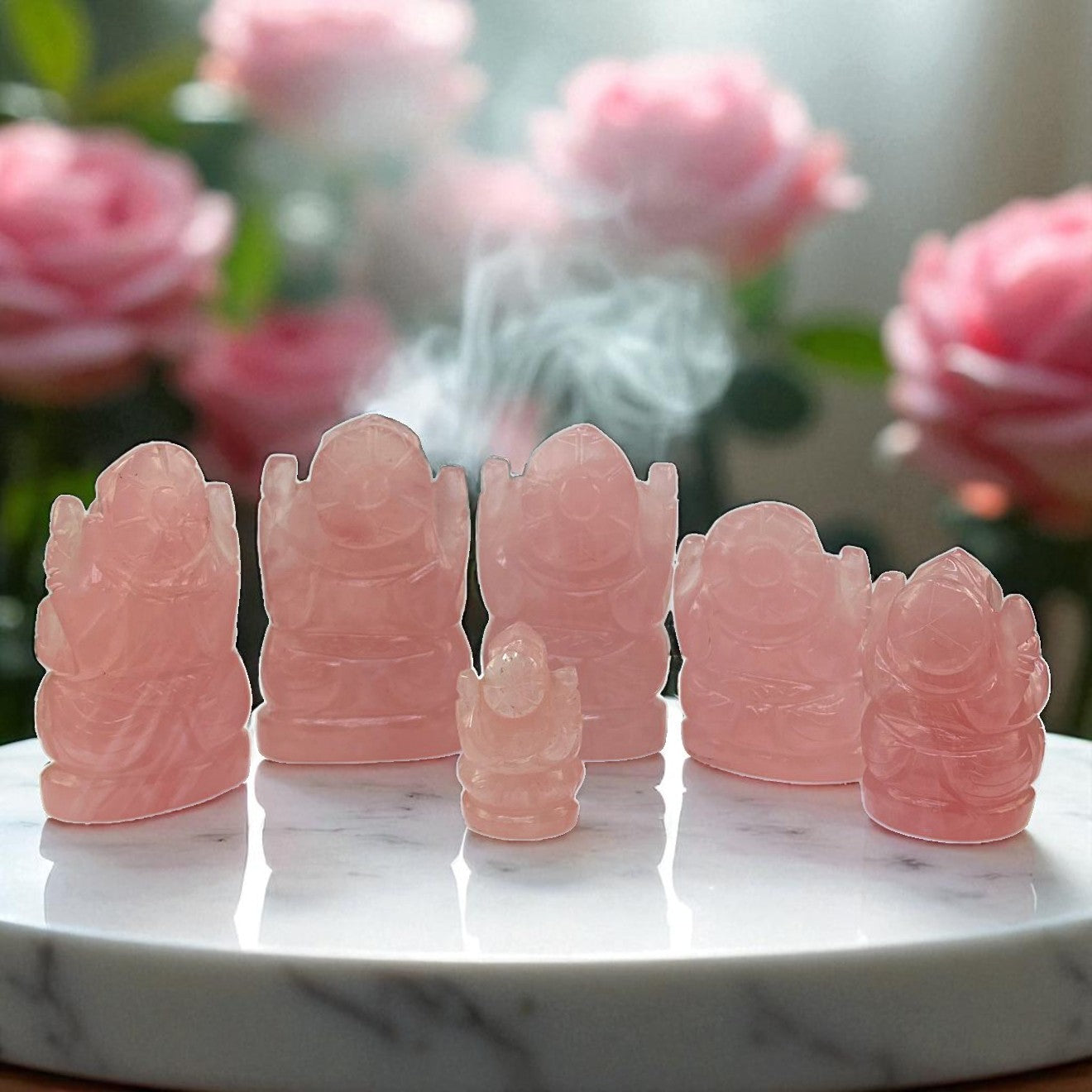 Rose Quartz Ganesha Statue – Gemstone of Compassion & Heart Chakra