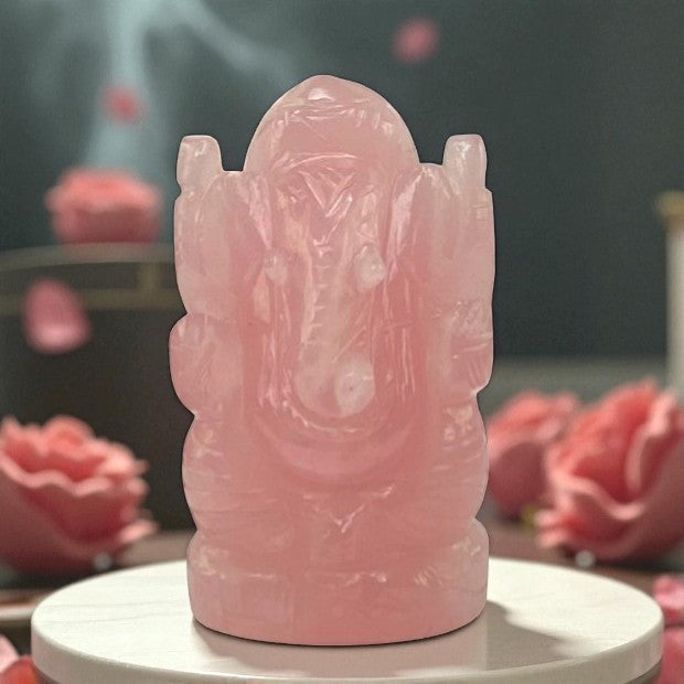 Rose Quartz Ganesha Statue – Gemstone of Compassion & Heart Chakra