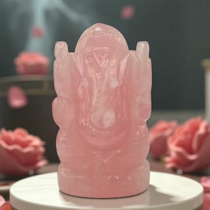 Rose Quartz Ganesha Statue – Gemstone of Compassion & Heart Chakra