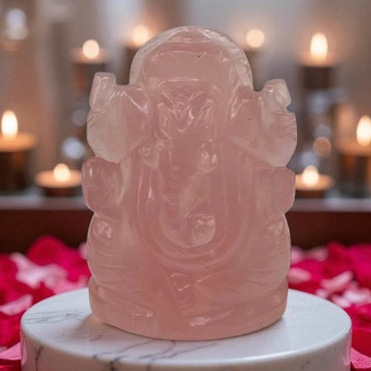 Rose Quartz Ganesha Statue – Gemstone of Compassion & Heart Chakra