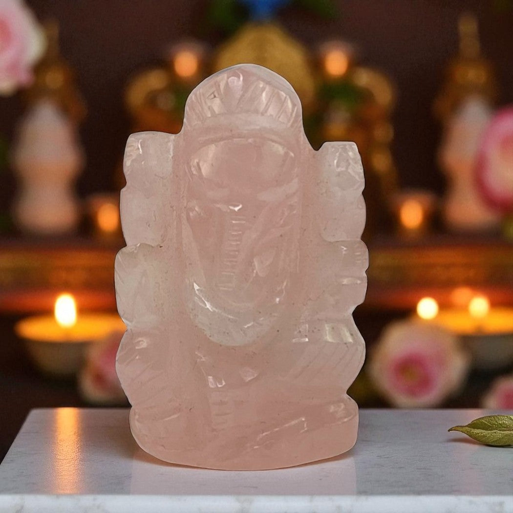 Rose Quartz Ganesha Statue – Gemstone of Compassion & Heart Chakra