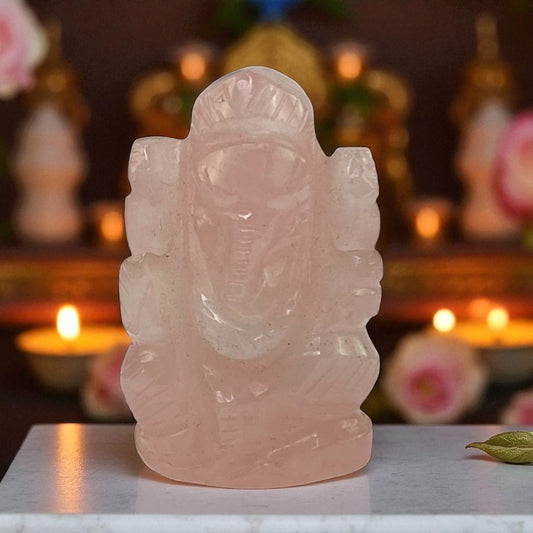 Rose Quartz Ganesha Statue – Gemstone of Compassion & Heart Chakra