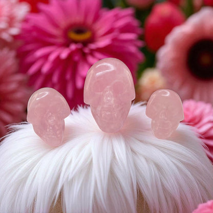 Natural Rose Quartz Skull Head – Carved Gemstone for Love & Healing Energy